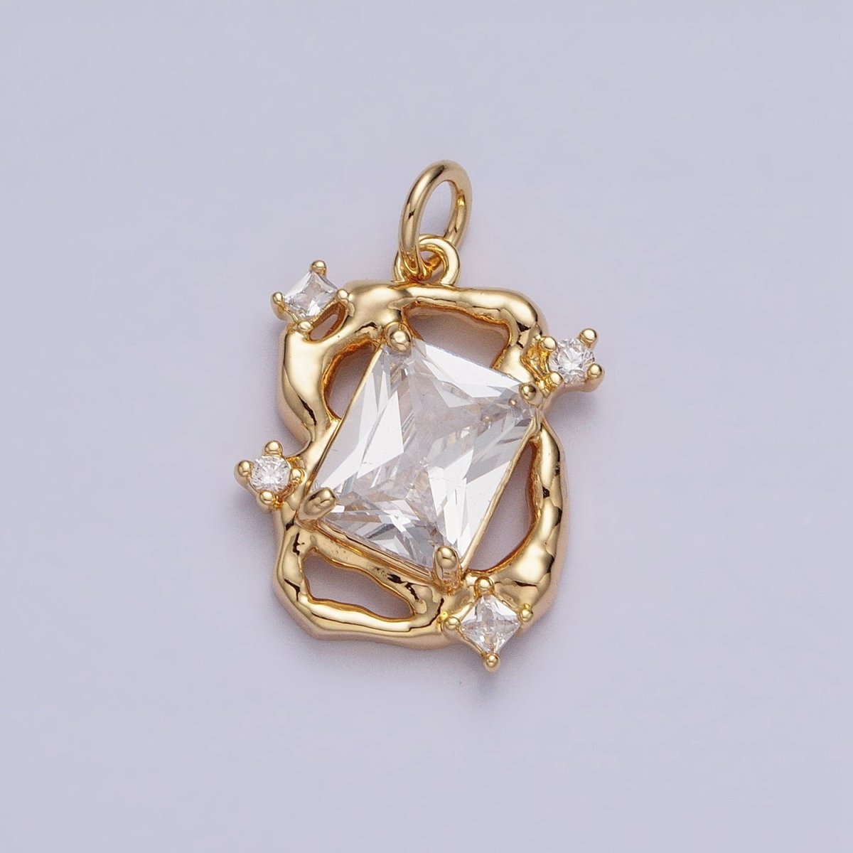 16K Gold Filled Clear Baguette CZ Hammered Abstract Open Charm in Gold & Silver | AC956 AC957