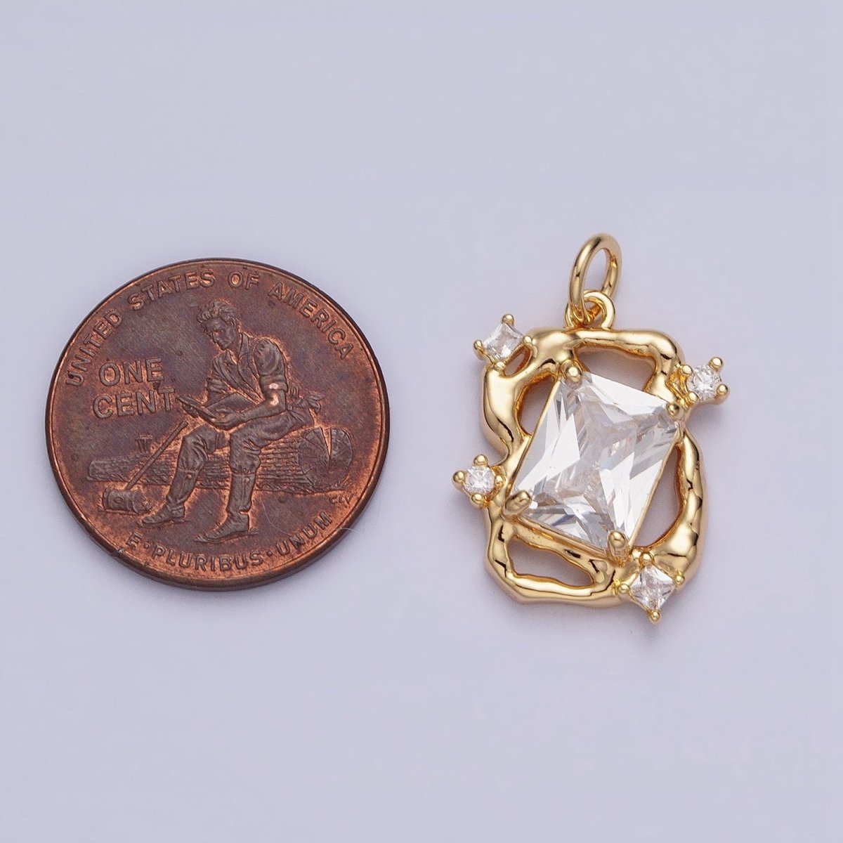 16K Gold Filled Clear Baguette CZ Hammered Abstract Open Charm in Gold & Silver | AC956 AC957