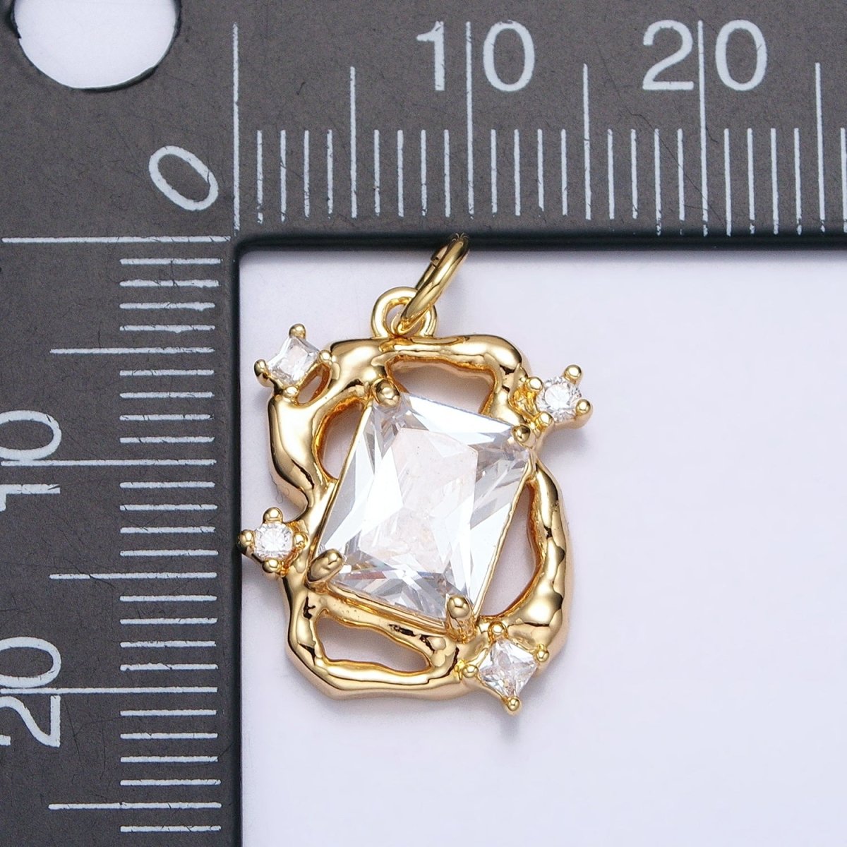 16K Gold Filled Clear Baguette CZ Hammered Abstract Open Charm in Gold & Silver | AC956 AC957