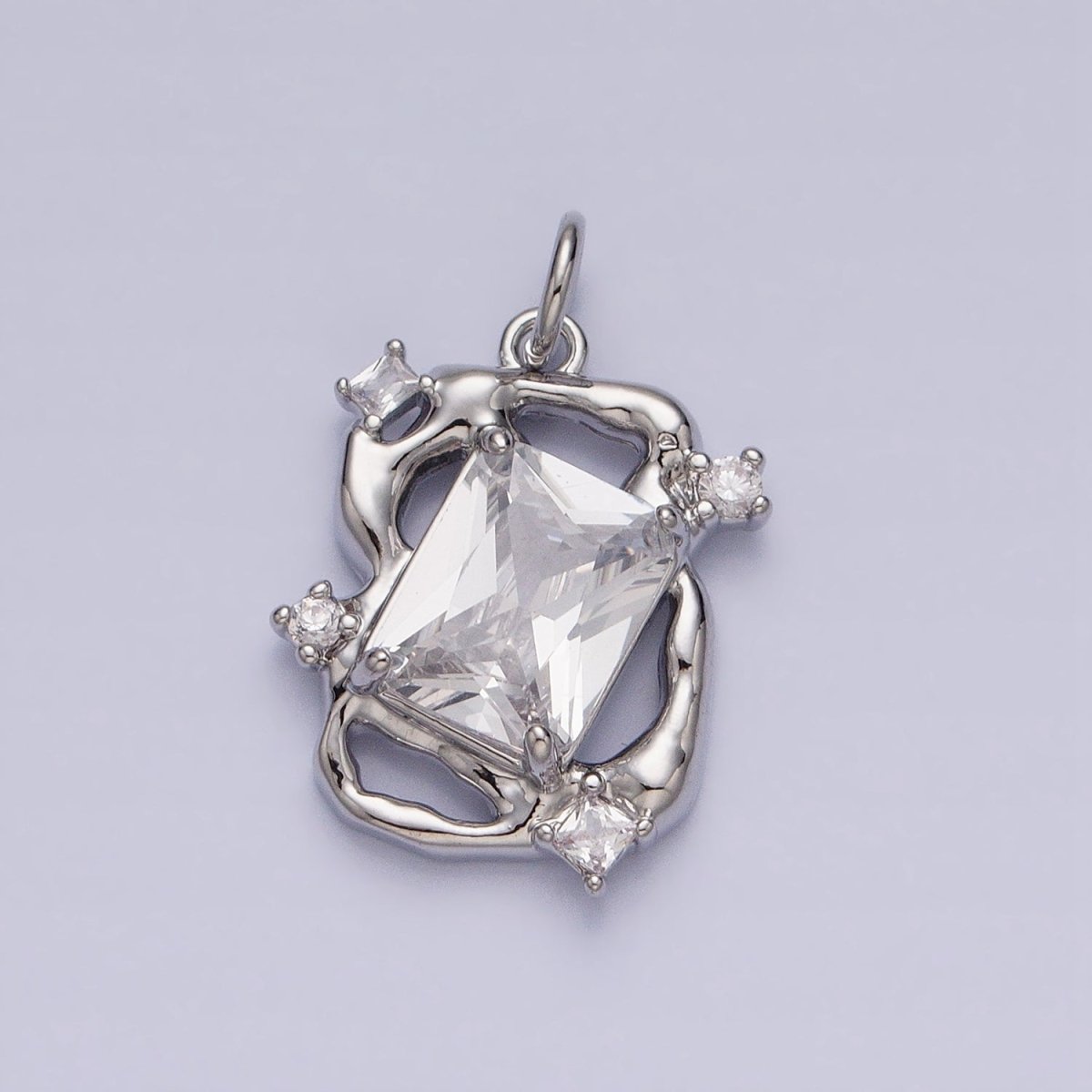 16K Gold Filled Clear Baguette CZ Hammered Abstract Open Charm in Gold & Silver | AC956 AC957