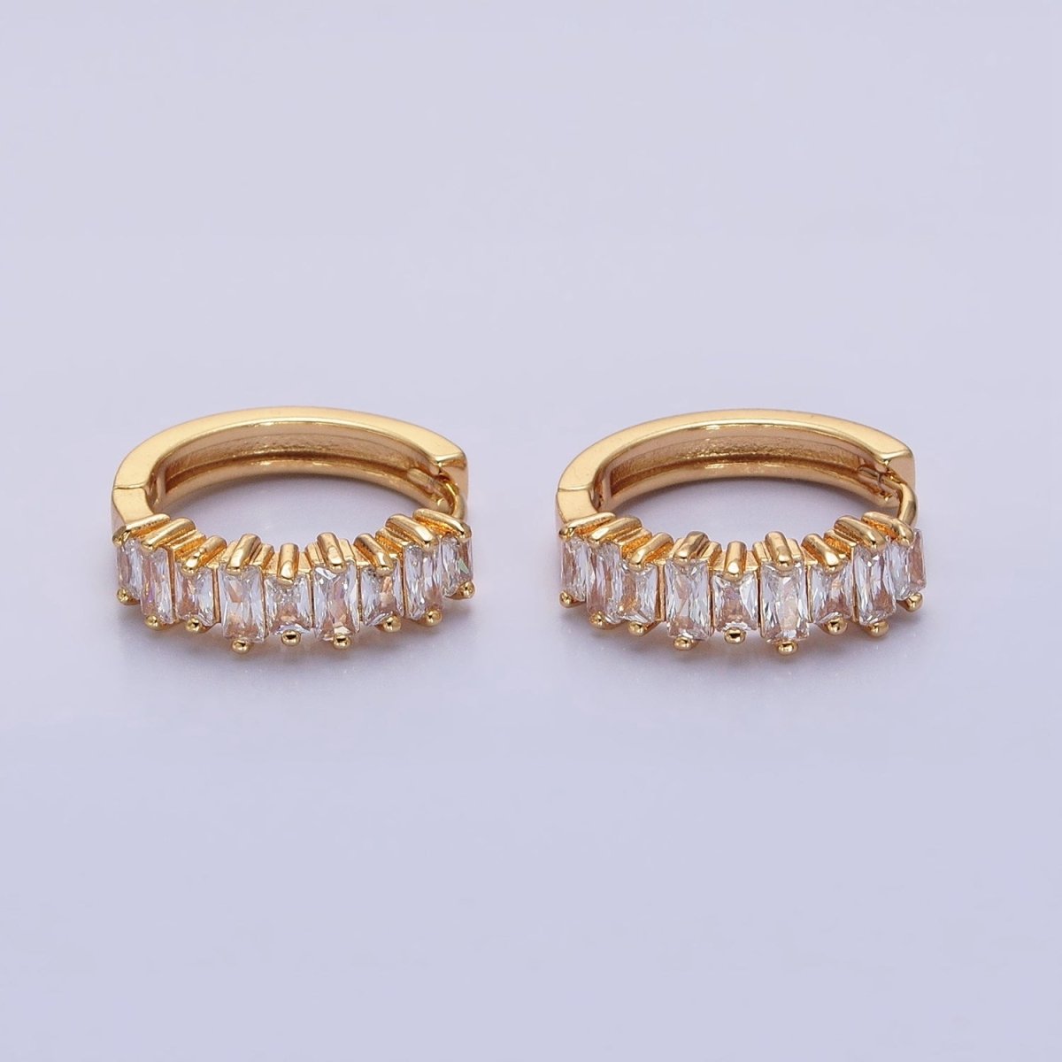 16K Gold Filled Clear Baguette CZ Lined 19mm Hoop Earrings | AB1459 AB1460