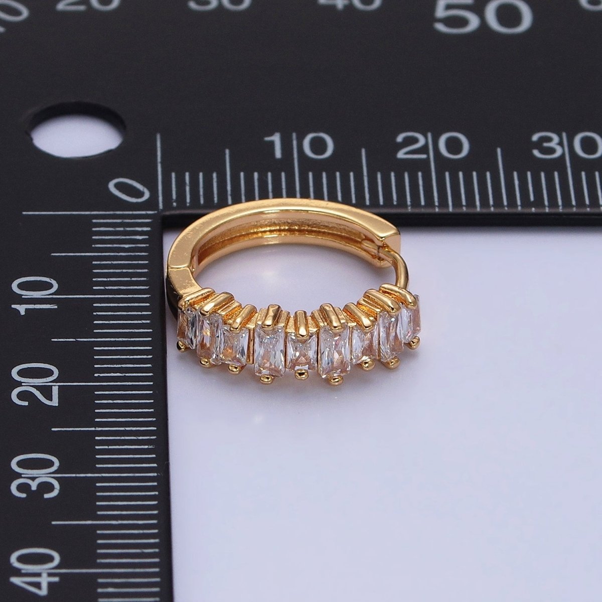 16K Gold Filled Clear Baguette CZ Lined 19mm Hoop Earrings | AB1459 AB1460