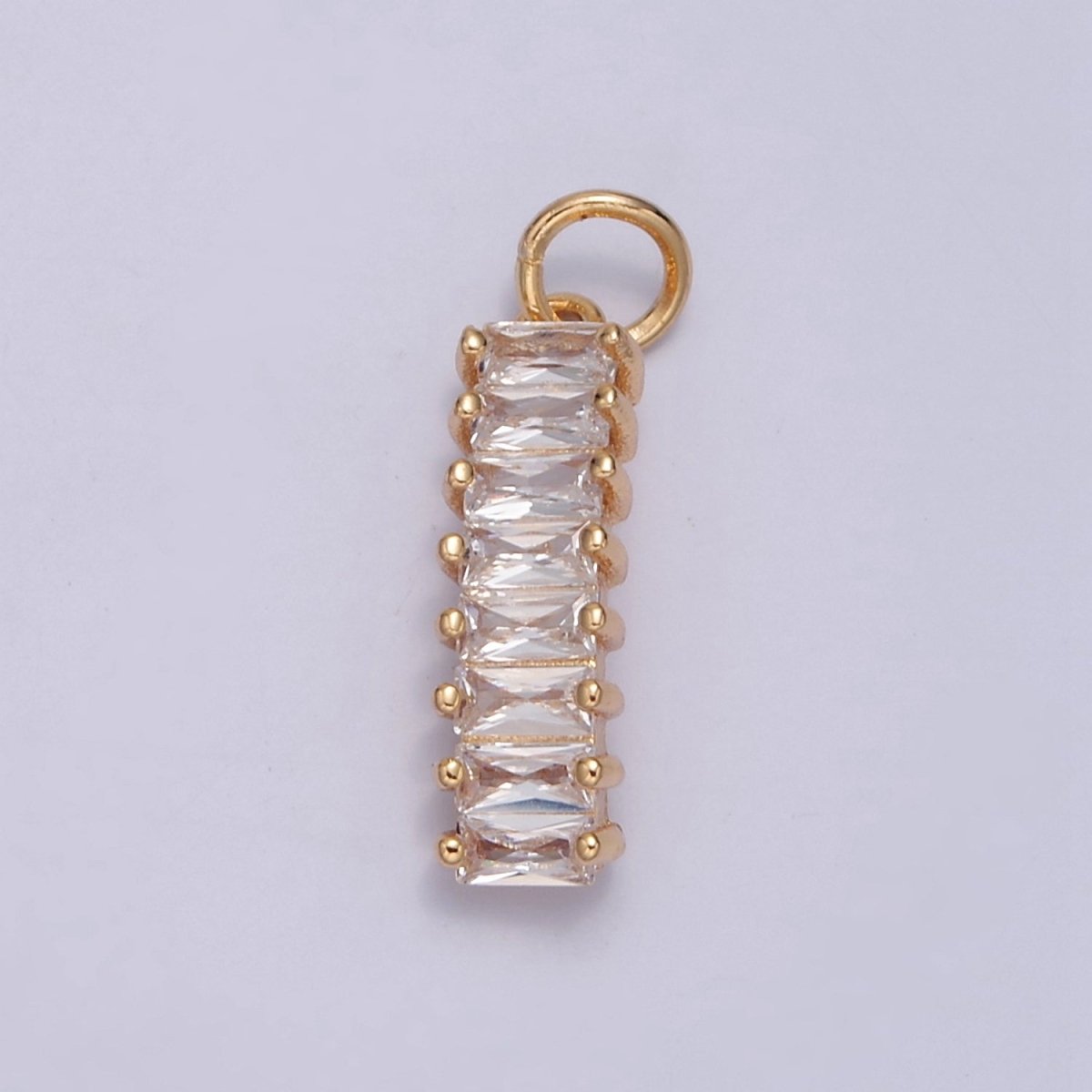 16K Gold Filled Clear Baguette CZ Lined Bar Add on Gold Charm | W-194 - DLUXCA