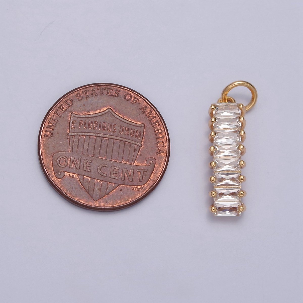 16K Gold Filled Clear Baguette CZ Lined Bar Add on Gold Charm | W-194 - DLUXCA