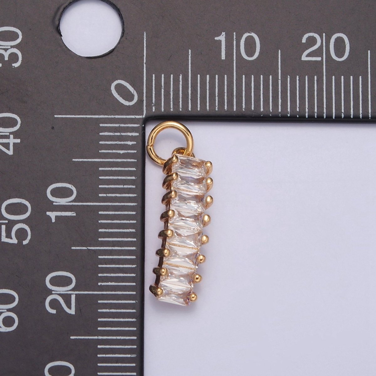 16K Gold Filled Clear Baguette CZ Lined Bar Add on Gold Charm | W-194 - DLUXCA