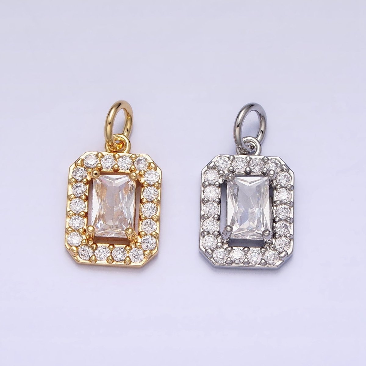 16K Gold Filled Clear Baguette Micro Paved CZ Add-On Charm in Gold & Silver | AC1191 AC1192