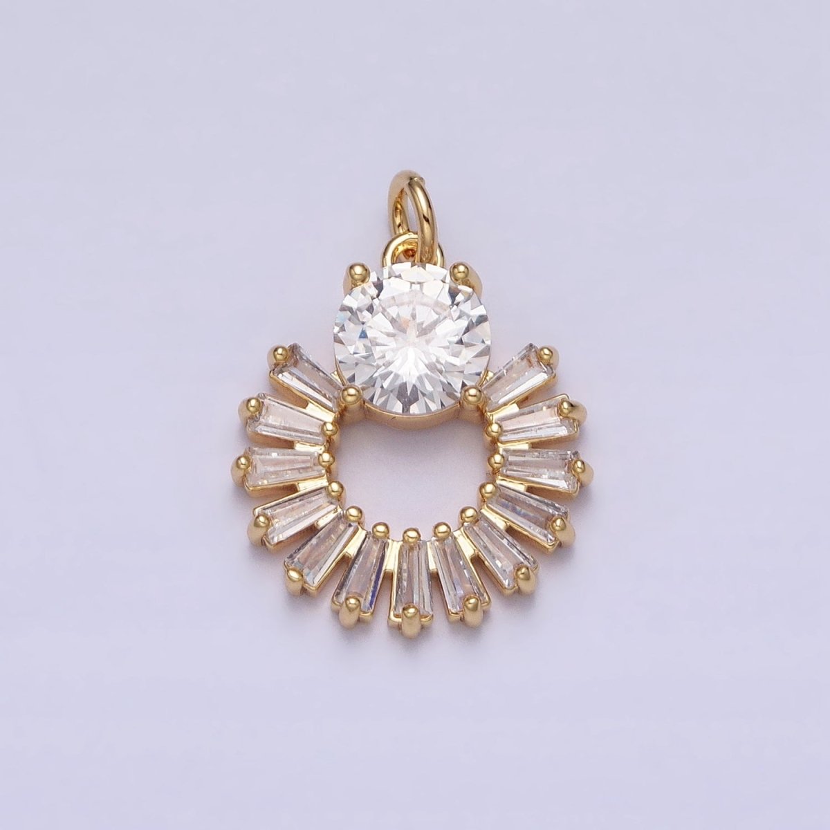 16K Gold Filled Clear Baguette Open Round Add-On Charm in Gold & Silver | AC1255 AC1256