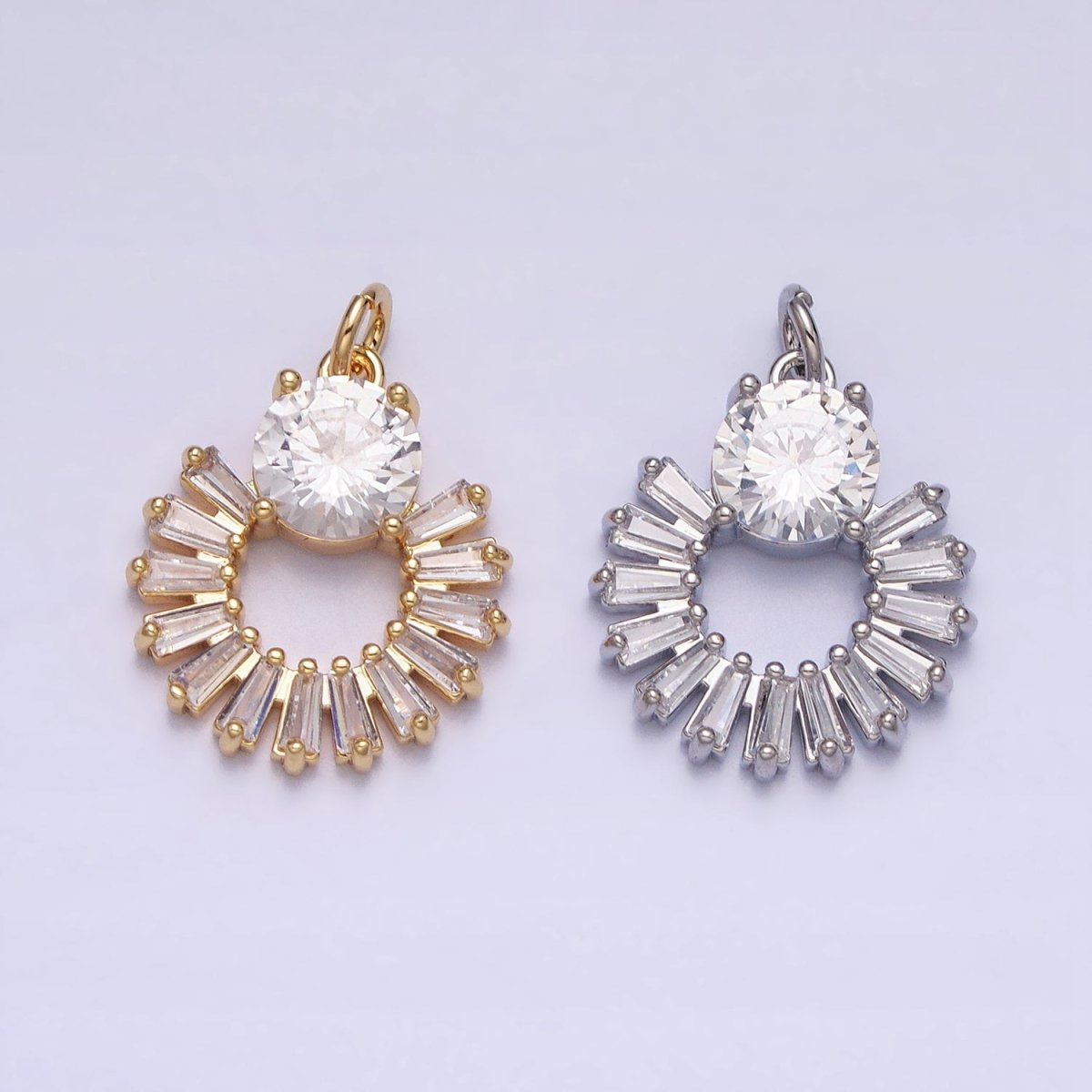 16K Gold Filled Clear Baguette Open Round Add-On Charm in Gold & Silver | AC1255 AC1256