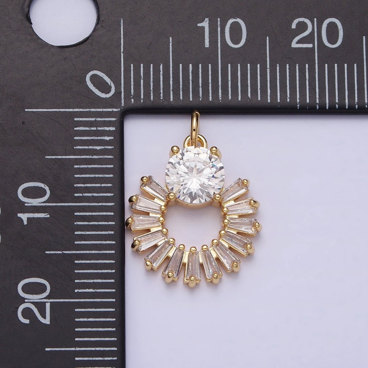 16K Gold Filled Clear Baguette Open Round Add-On Charm in Gold & Silver | AC1255 AC1256