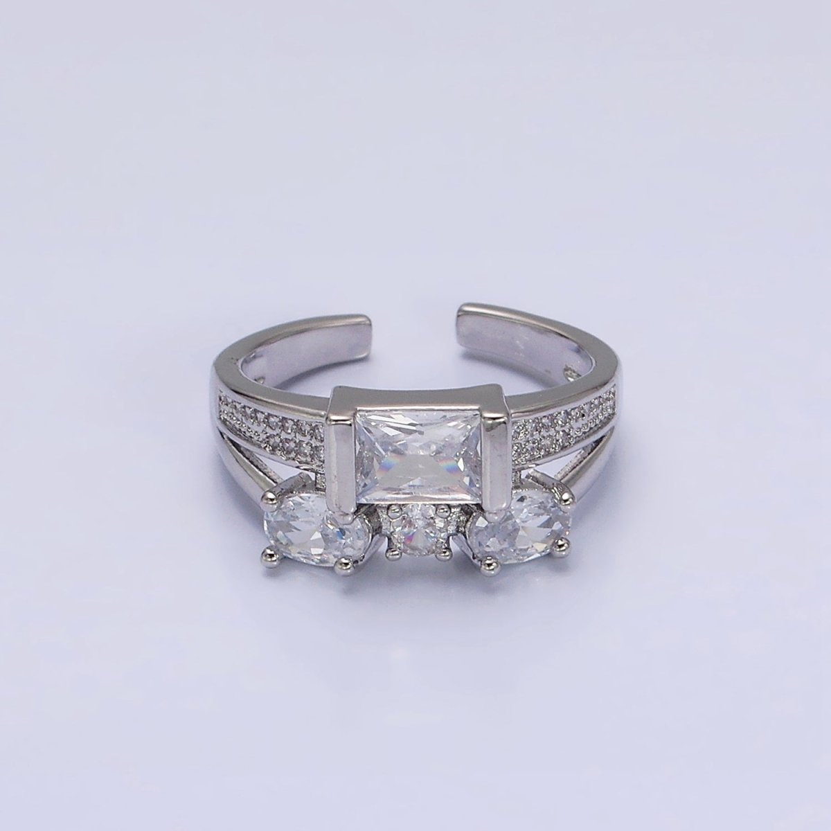 16K Gold Filled Clear Baguette Oval Micro Paved Double Band Ring in Gold & Silver | O-1611 O-1612