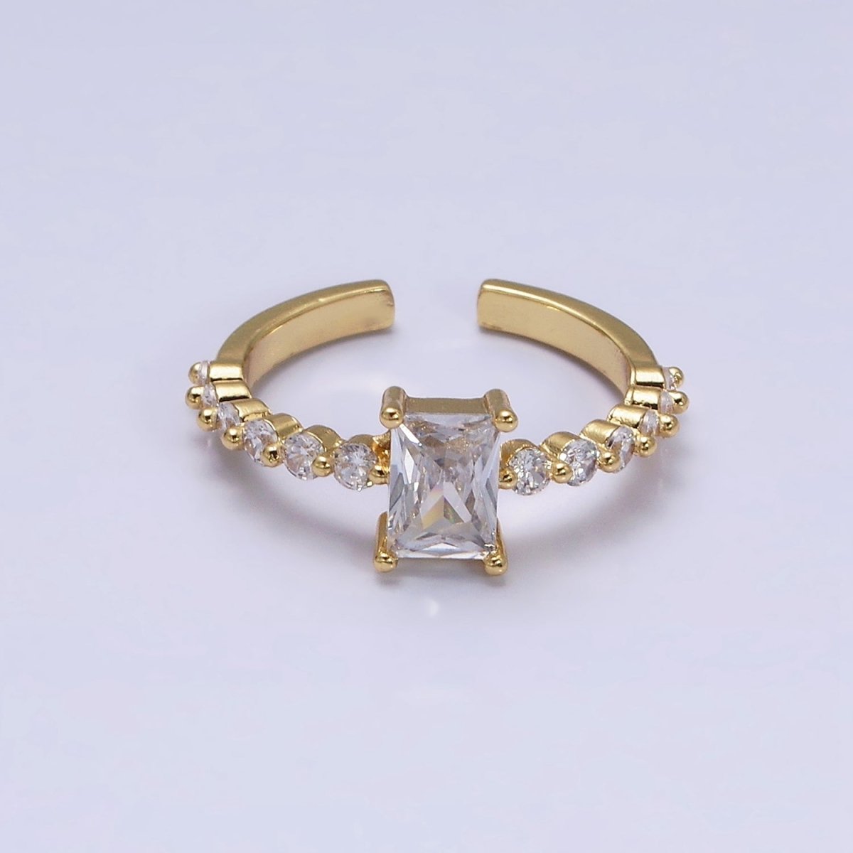 OS 16K Gold Filled Clear Baguette Solitaire Round CZ Lined Adjustable Ring in Gold & Silver | O-1599 O-1600