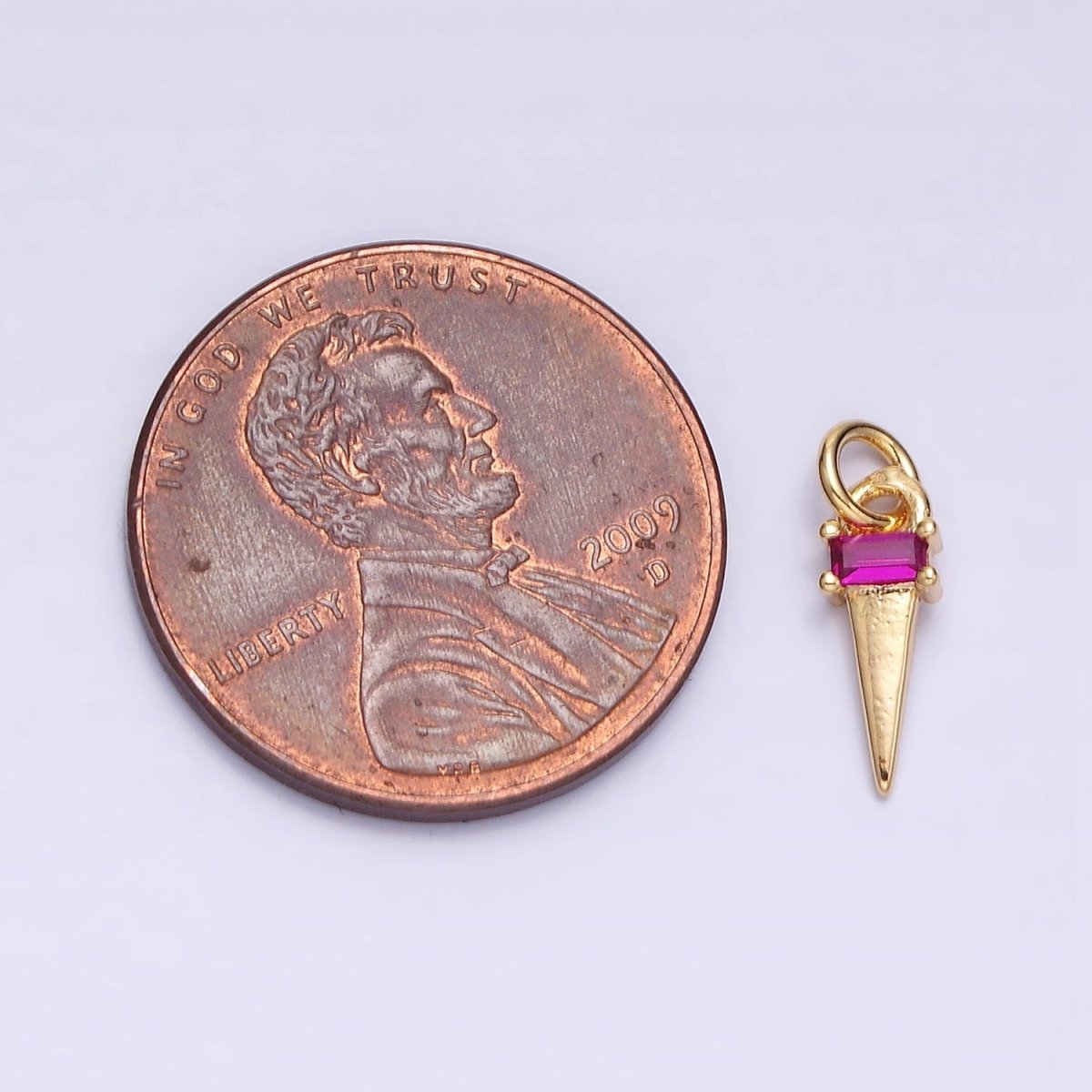 16K Gold Filled Clear, Blue, Fuchsia, Green, Black Baguette CZ Triangle Charm in Gold & Silver | AC1307 - AC1316