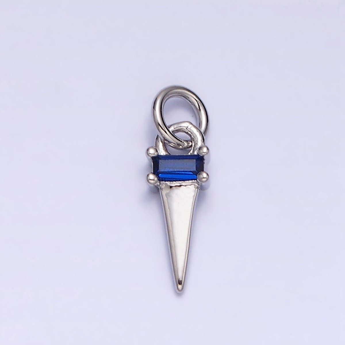 16K Gold Filled Clear, Blue, Fuchsia, Green, Black Baguette CZ Triangle Charm in Gold & Silver | AC1307 - AC1316