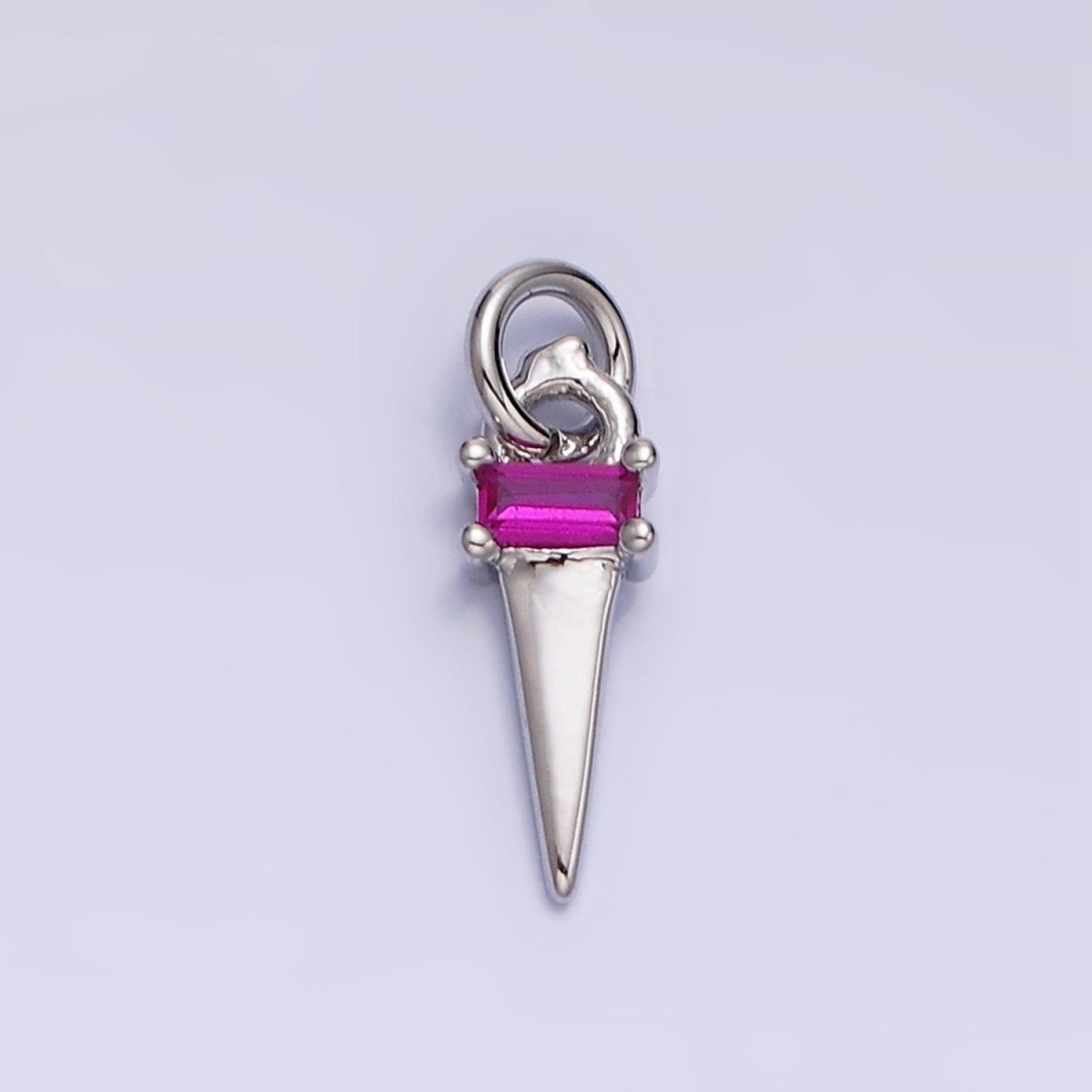 16K Gold Filled Clear, Blue, Fuchsia, Green, Black Baguette CZ Triangle Charm in Gold & Silver | AC1307 - AC1316