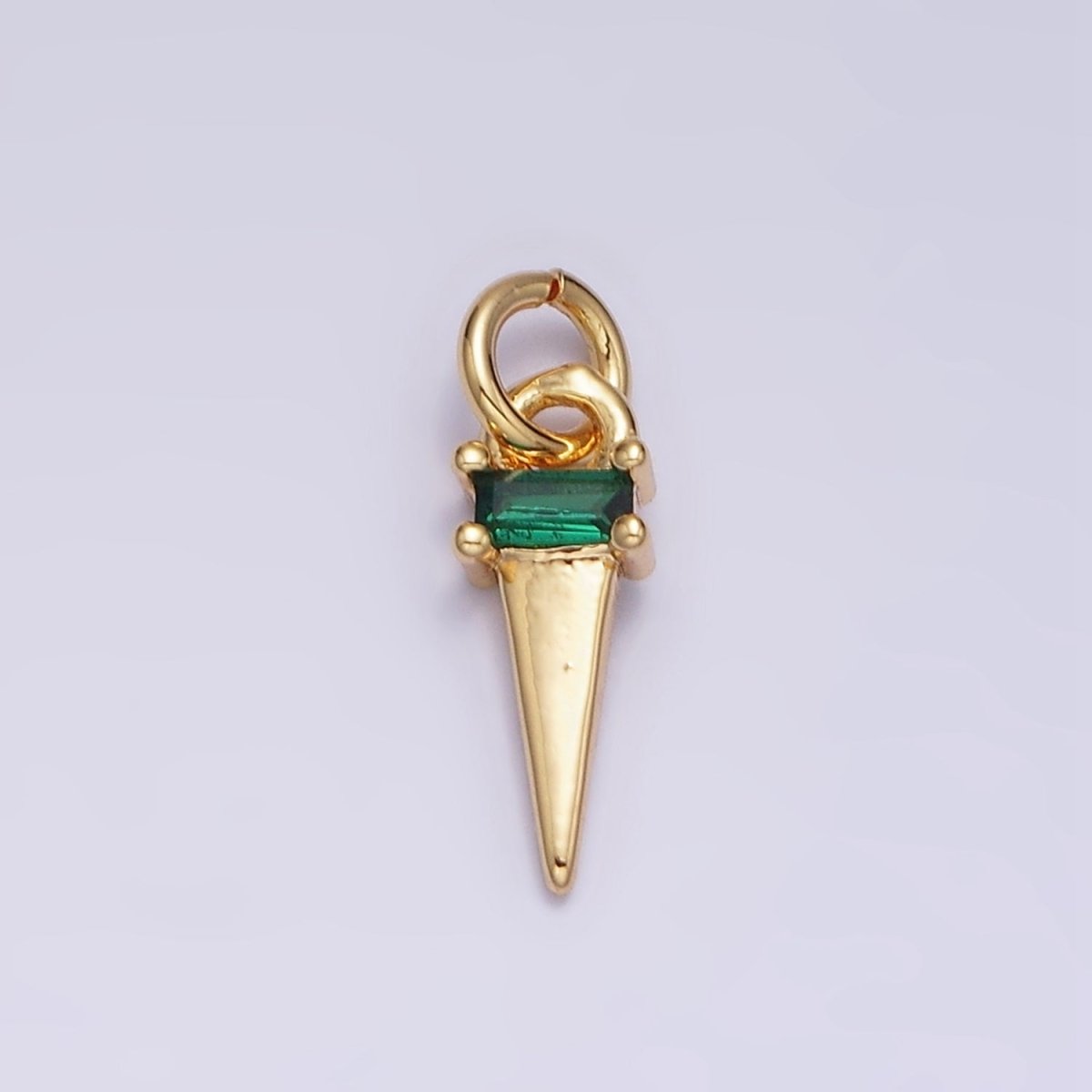 16K Gold Filled Clear, Blue, Fuchsia, Green, Black Baguette CZ Triangle Charm in Gold & Silver | AC1307 - AC1316