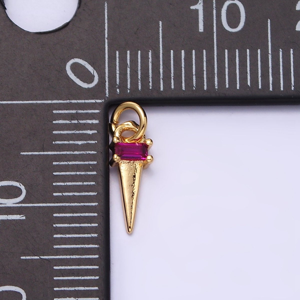 16K Gold Filled Clear, Blue, Fuchsia, Green, Black Baguette CZ Triangle Charm in Gold & Silver | AC1307 - AC1316