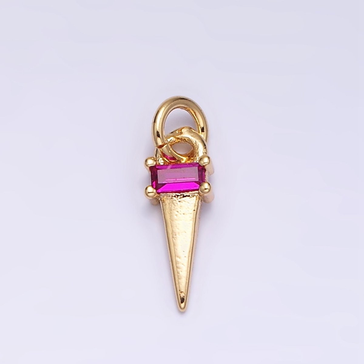 16K Gold Filled Clear, Blue, Fuchsia, Green, Black Baguette CZ Triangle Charm in Gold & Silver | AC1307 - AC1316