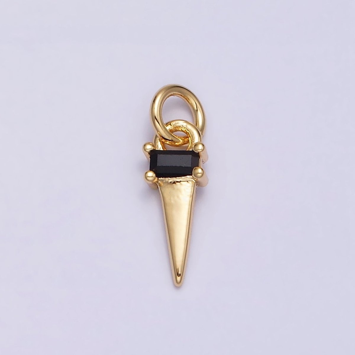 16K Gold Filled Clear, Blue, Fuchsia, Green, Black Baguette CZ Triangle Charm in Gold & Silver | AC1307 - AC1316