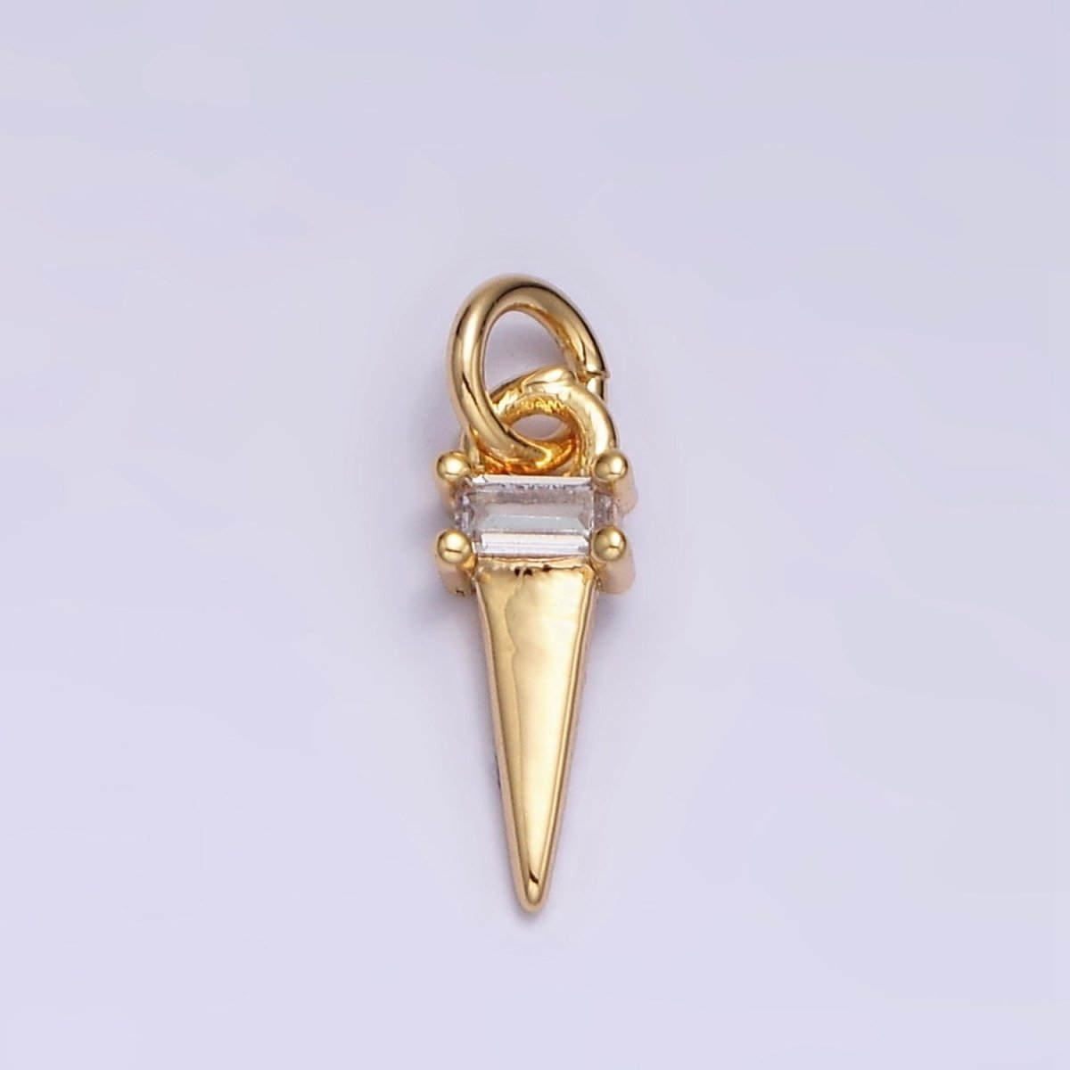 16K Gold Filled Clear, Blue, Fuchsia, Green, Black Baguette CZ Triangle Charm in Gold & Silver | AC1307 - AC1316