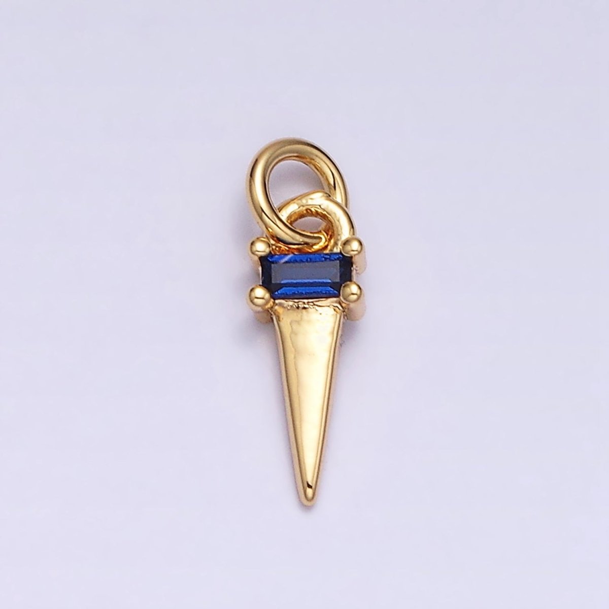 16K Gold Filled Clear, Blue, Fuchsia, Green, Black Baguette CZ Triangle Charm in Gold & Silver | AC1307 - AC1316