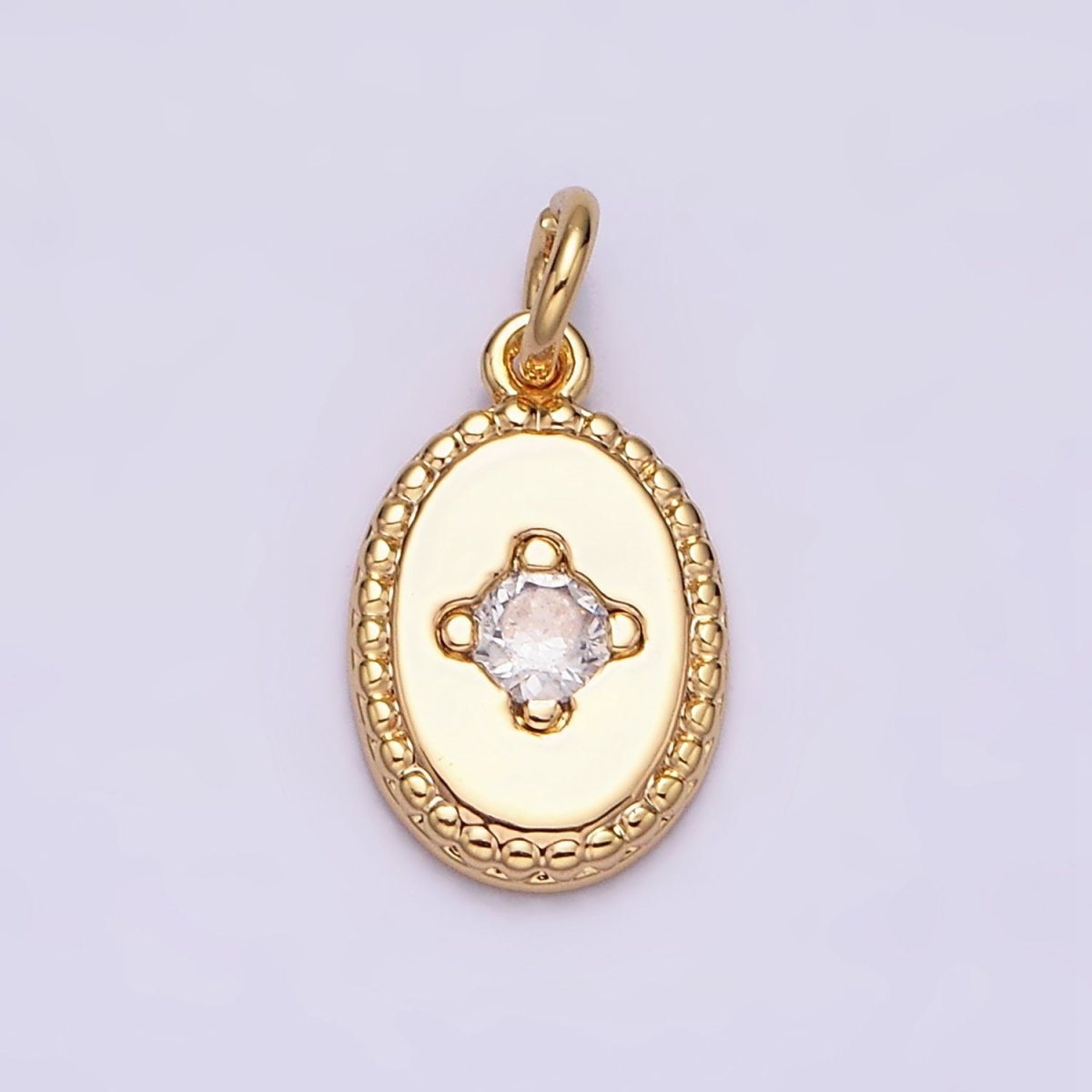 16K Gold Filled Clear CZ Braided 14mm Oval Minimalist Charm | AC1271 - DLUXCA