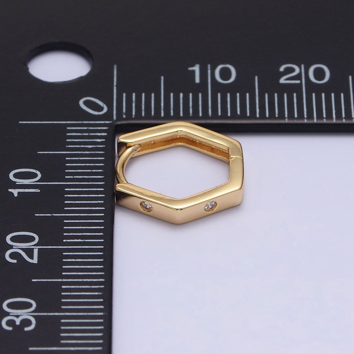 16K Gold Filled Clear CZ Dot Hexagonal Huggie Earrings in Gold & Silver | AB948 AB895