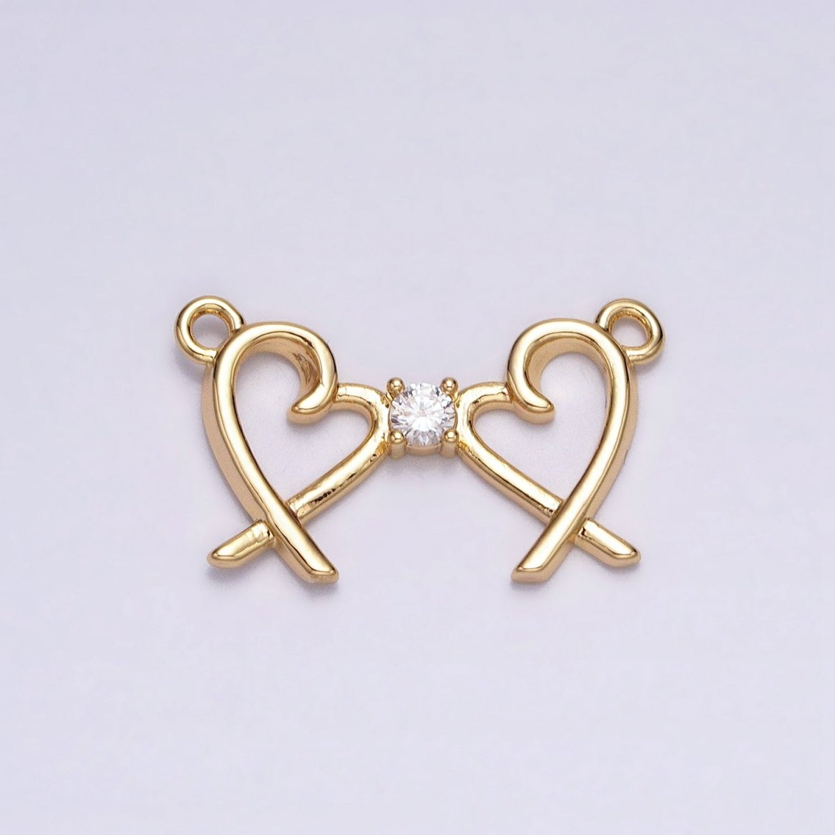 16K Gold Filled Clear CZ Double Heart Connector in Gold & Silver | Y-870