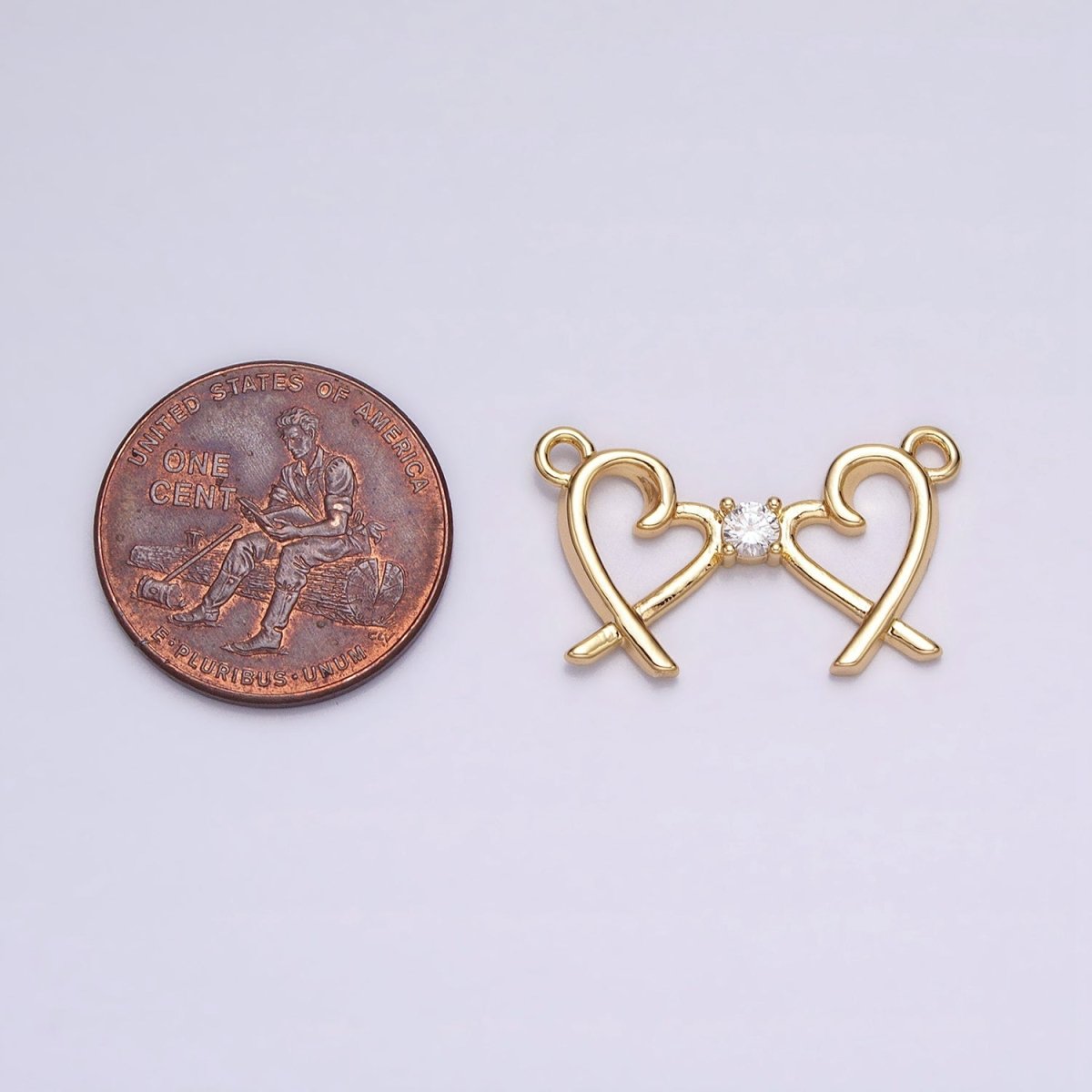 16K Gold Filled Clear CZ Double Heart Connector in Gold & Silver | Y-870