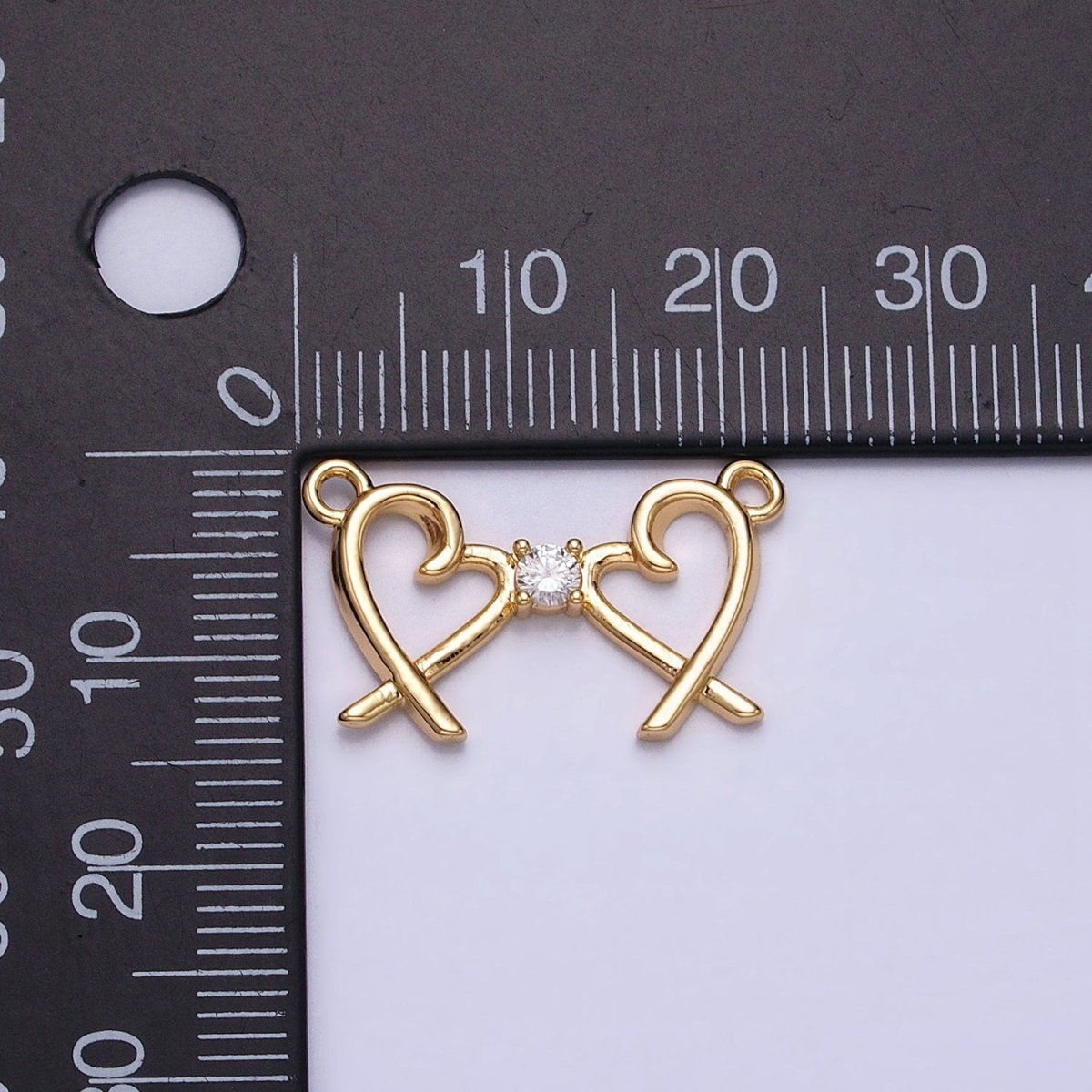 16K Gold Filled Clear CZ Double Heart Connector in Gold & Silver | Y-870