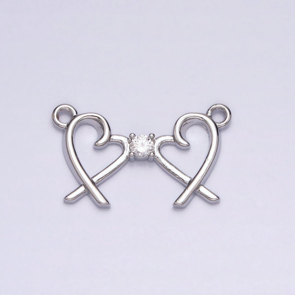 16K Gold Filled Clear CZ Double Heart Connector in Gold & Silver | Y-870