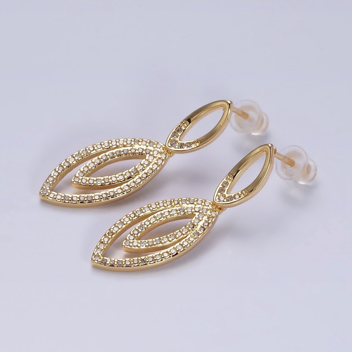 16K Gold Filled Clear CZ Double Sphere Geometric Stud Earrings in Gold & Silver | AD962 AD963