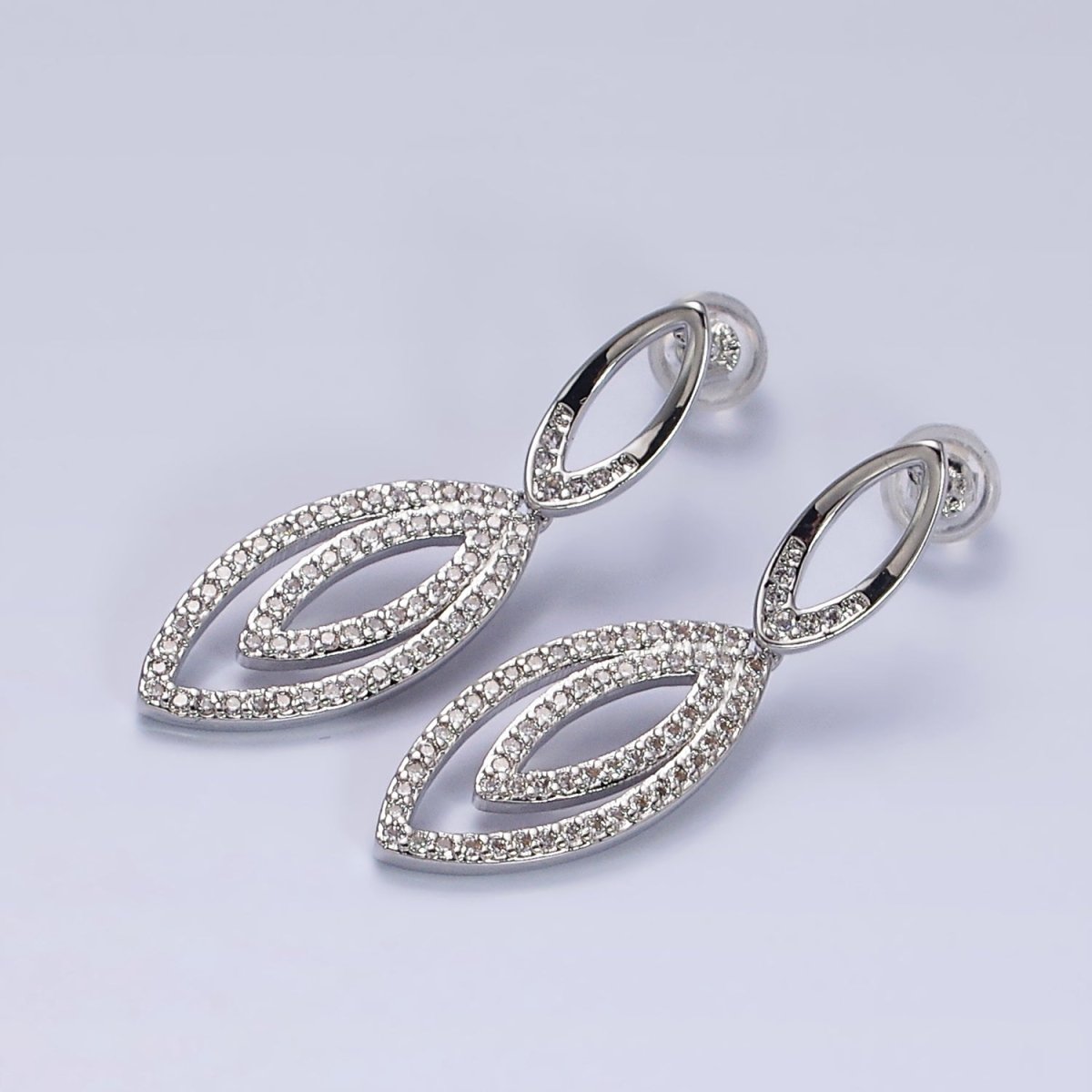 16K Gold Filled Clear CZ Double Sphere Geometric Stud Earrings in Gold & Silver | AD962 AD963