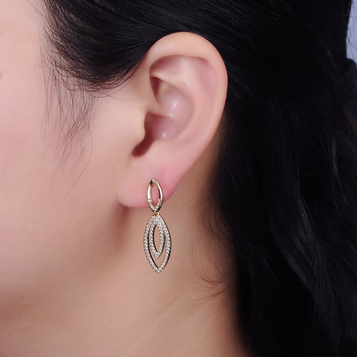 16K Gold Filled Clear CZ Double Sphere Geometric Stud Earrings in Gold & Silver | AD962 AD963