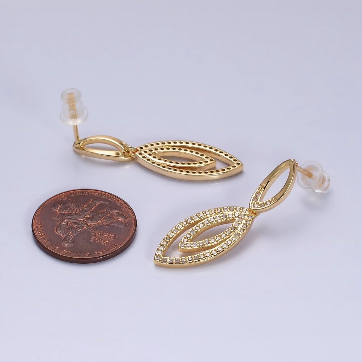 16K Gold Filled Clear CZ Double Sphere Geometric Stud Earrings in Gold & Silver | AD962 AD963