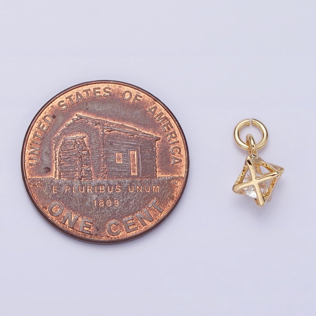 16K Gold Filled Clear CZ Geometric Box Add-On Charm in Gold & Silver | AC1199 AC1200