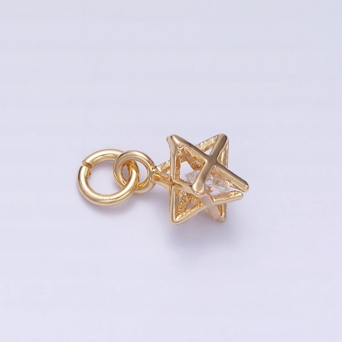 16K Gold Filled Clear CZ Geometric Box Add-On Charm in Gold & Silver | AC1199 AC1200