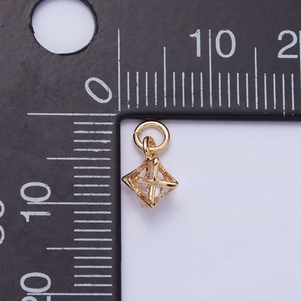 16K Gold Filled Clear CZ Geometric Box Add-On Charm in Gold & Silver | AC1199 AC1200