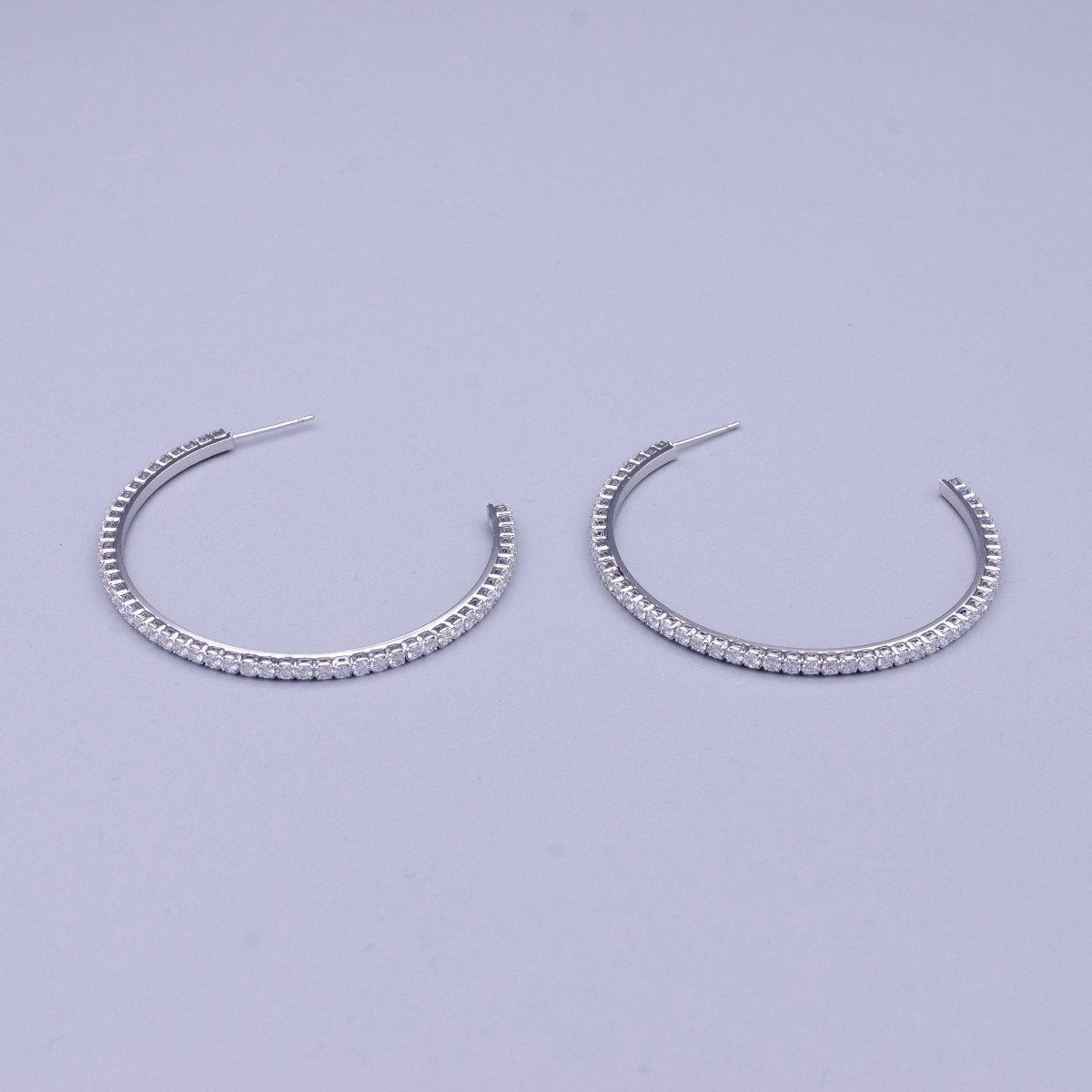 16K Gold Filled Clear CZ Lined C-Shaped Hoop Earrings in Gold & Silver | AE039 AE040