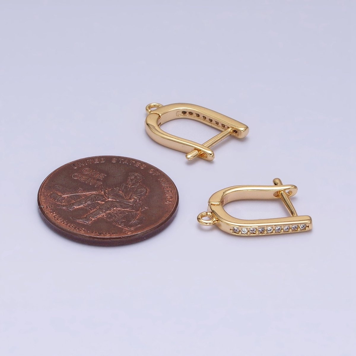 16K Gold Filled Clear CZ Lined Open Loop English Lock Earrings Supply in Gold & Silver | Z-223 Z-224