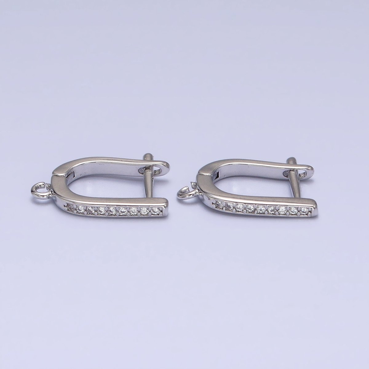 16K Gold Filled Clear CZ Lined Open Loop English Lock Earrings Supply in Gold & Silver | Z-223 Z-224