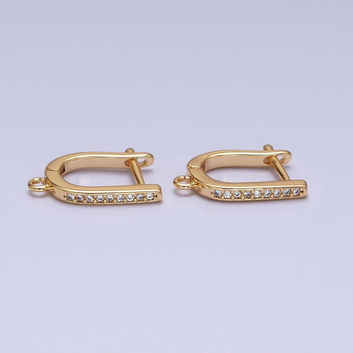 16K Gold Filled Clear CZ Lined Open Loop English Lock Earrings Supply in Gold & Silver | Z-223 Z-224