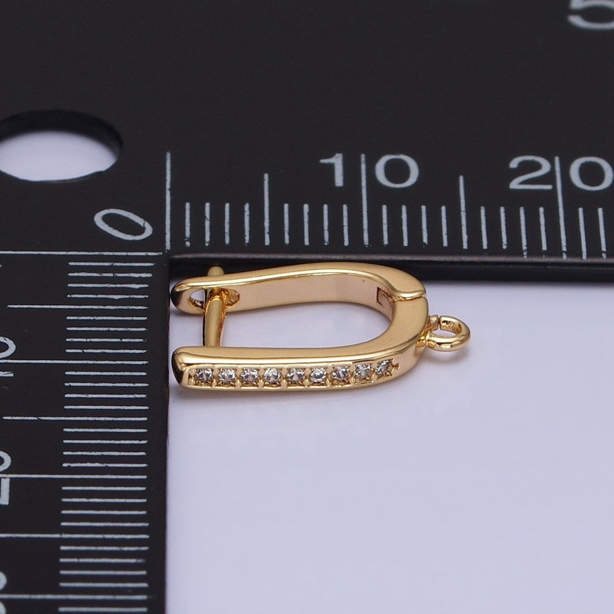 16K Gold Filled Clear CZ Lined Open Loop English Lock Earrings Supply in Gold & Silver | Z-223 Z-224