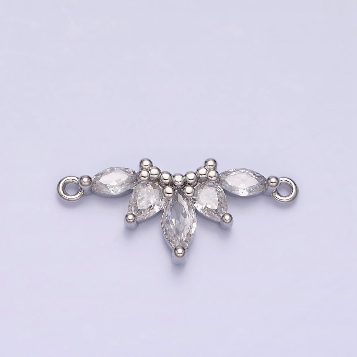 16K Gold Filled Clear CZ Marquise Teardrop Curved Lined Connector in Gold & Silver | G-905 G-906