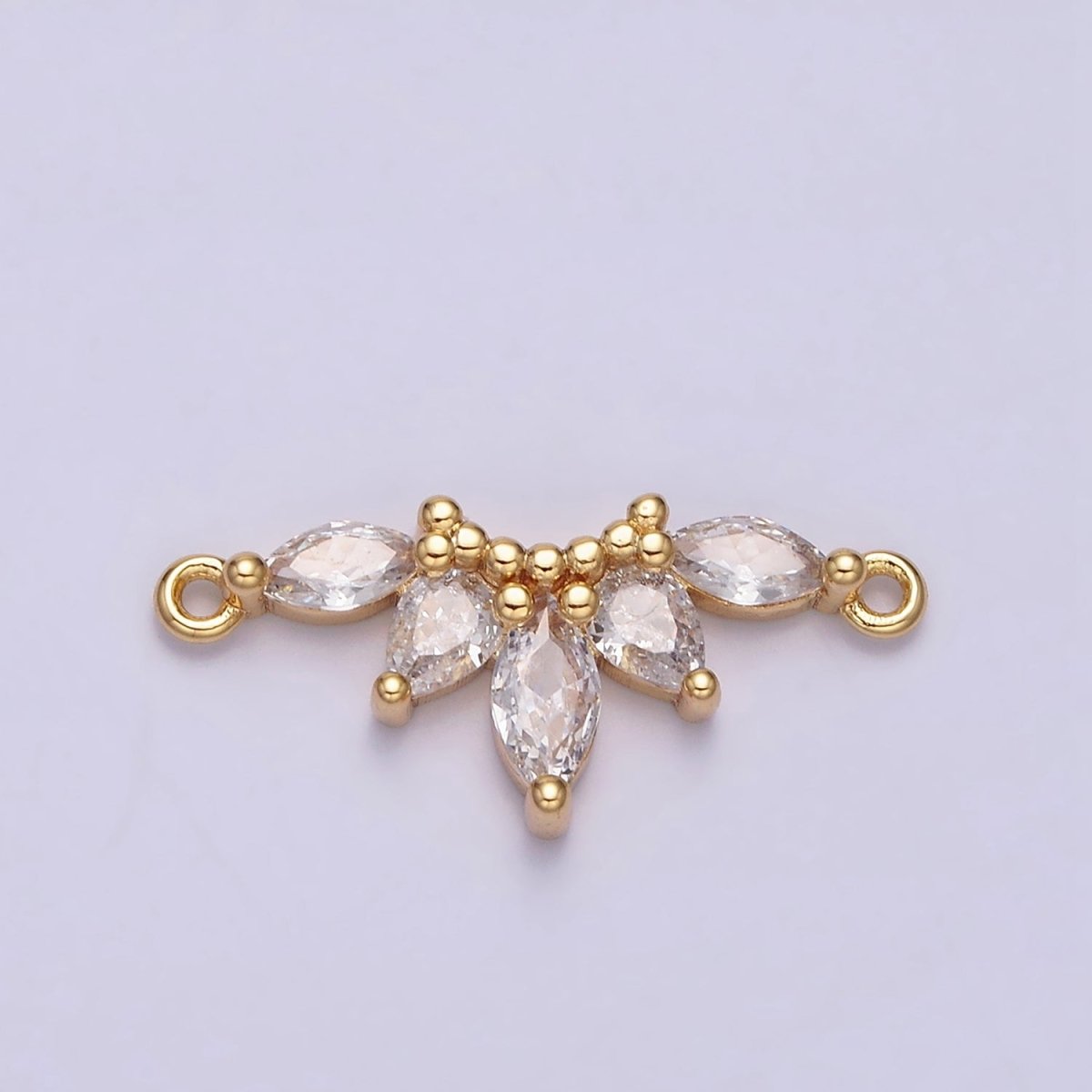 16K Gold Filled Clear CZ Marquise Teardrop Curved Lined Connector in Gold & Silver | G-905 G-906