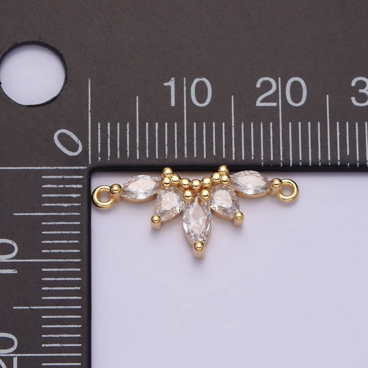 16K Gold Filled Clear CZ Marquise Teardrop Curved Lined Connector in Gold & Silver | G-905 G-906