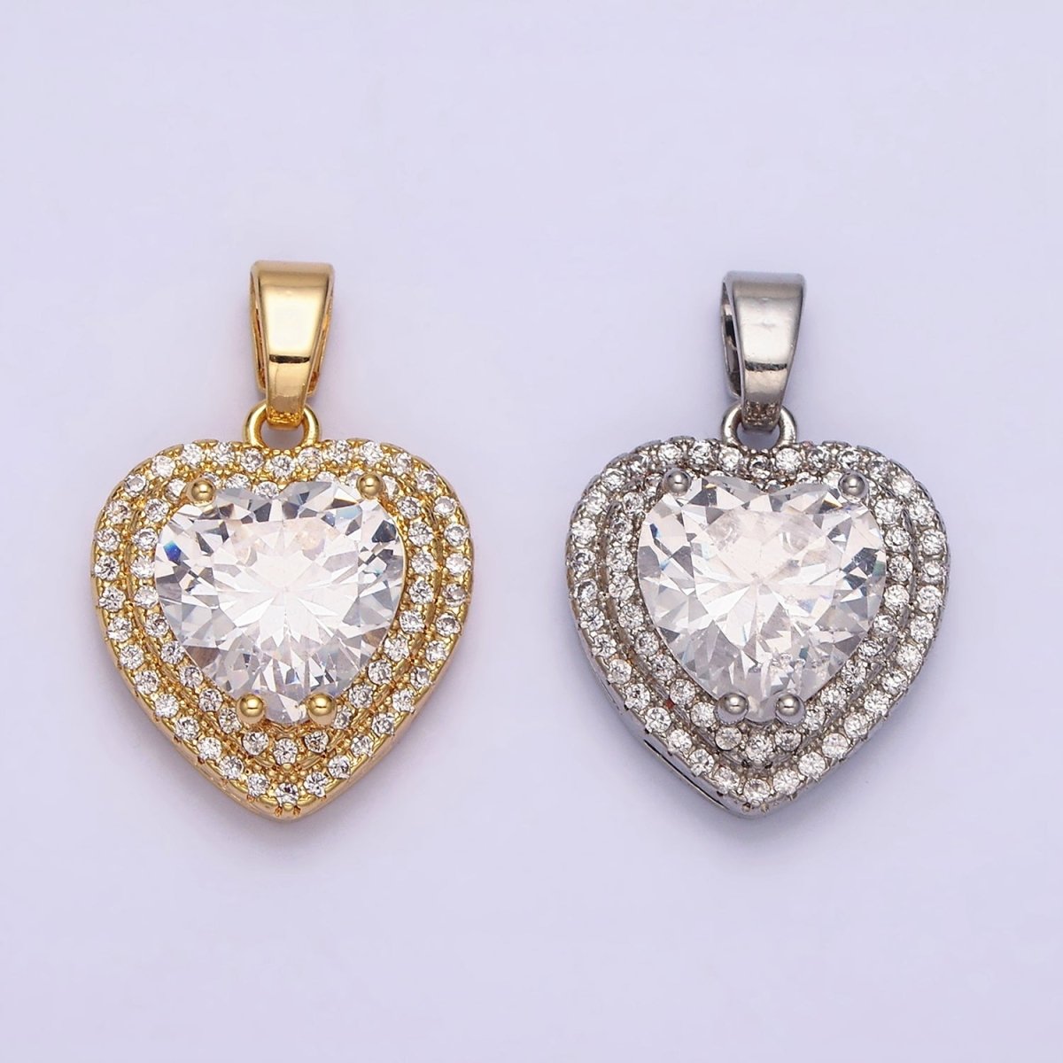 16K Gold Filled Clear CZ Micro Paved Pendant  in Gold & Silver | AC1123 AA1124