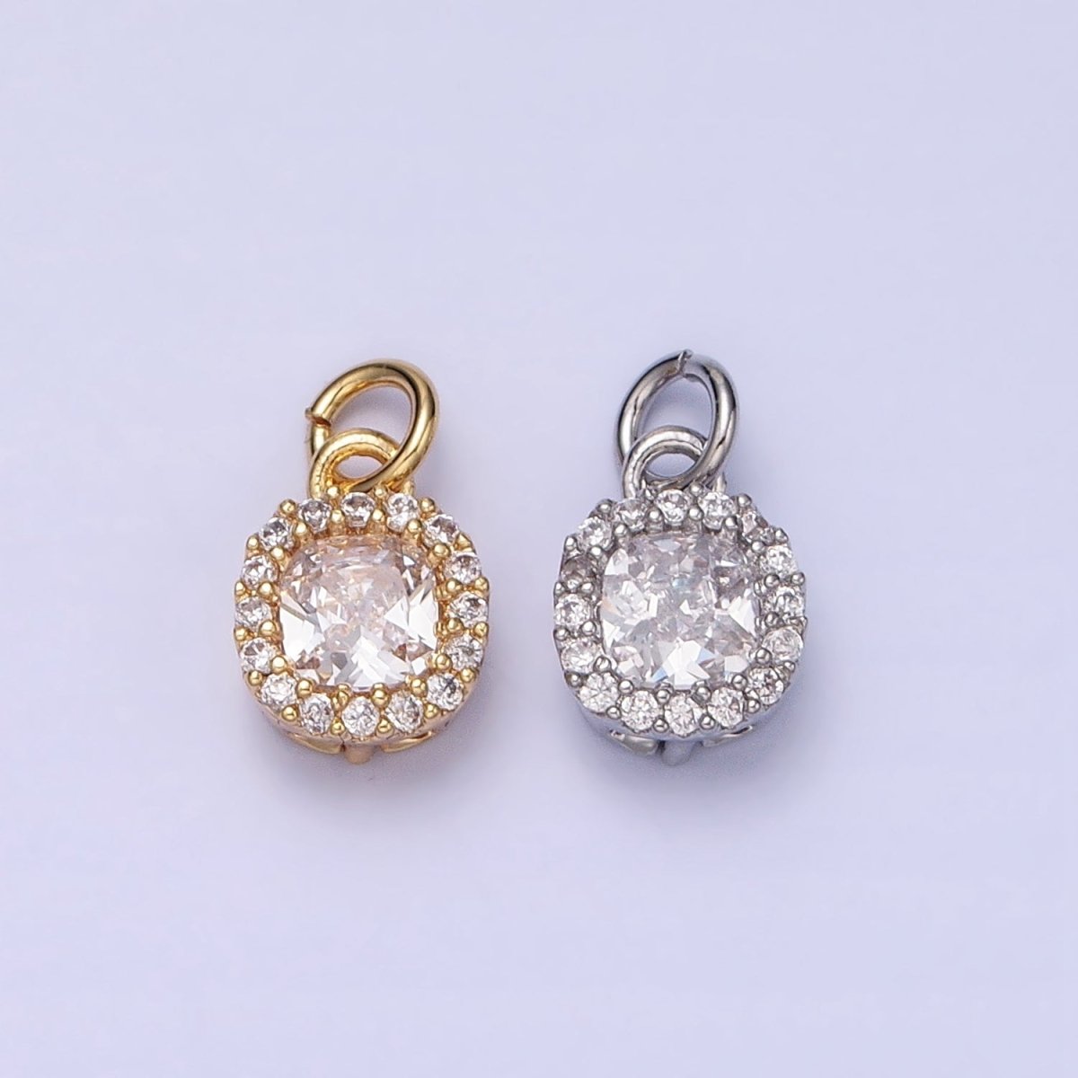 16K Gold Filled Clear CZ Micro Paved Square Round Add-On Charm in Gold & Silver | AC1253 AC1254
