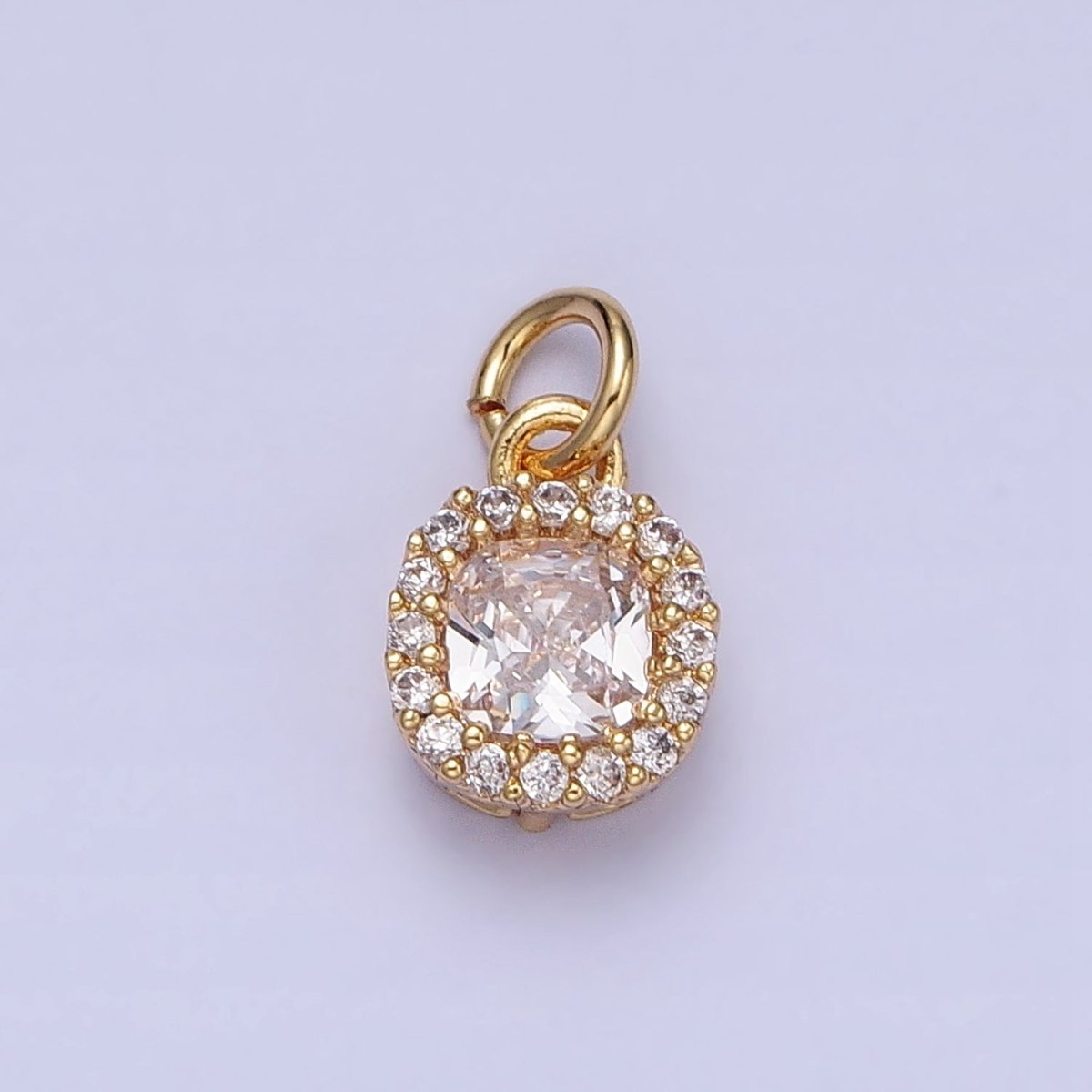 16K Gold Filled Clear CZ Micro Paved Square Round Add-On Charm in Gold & Silver | AC1253 AC1254
