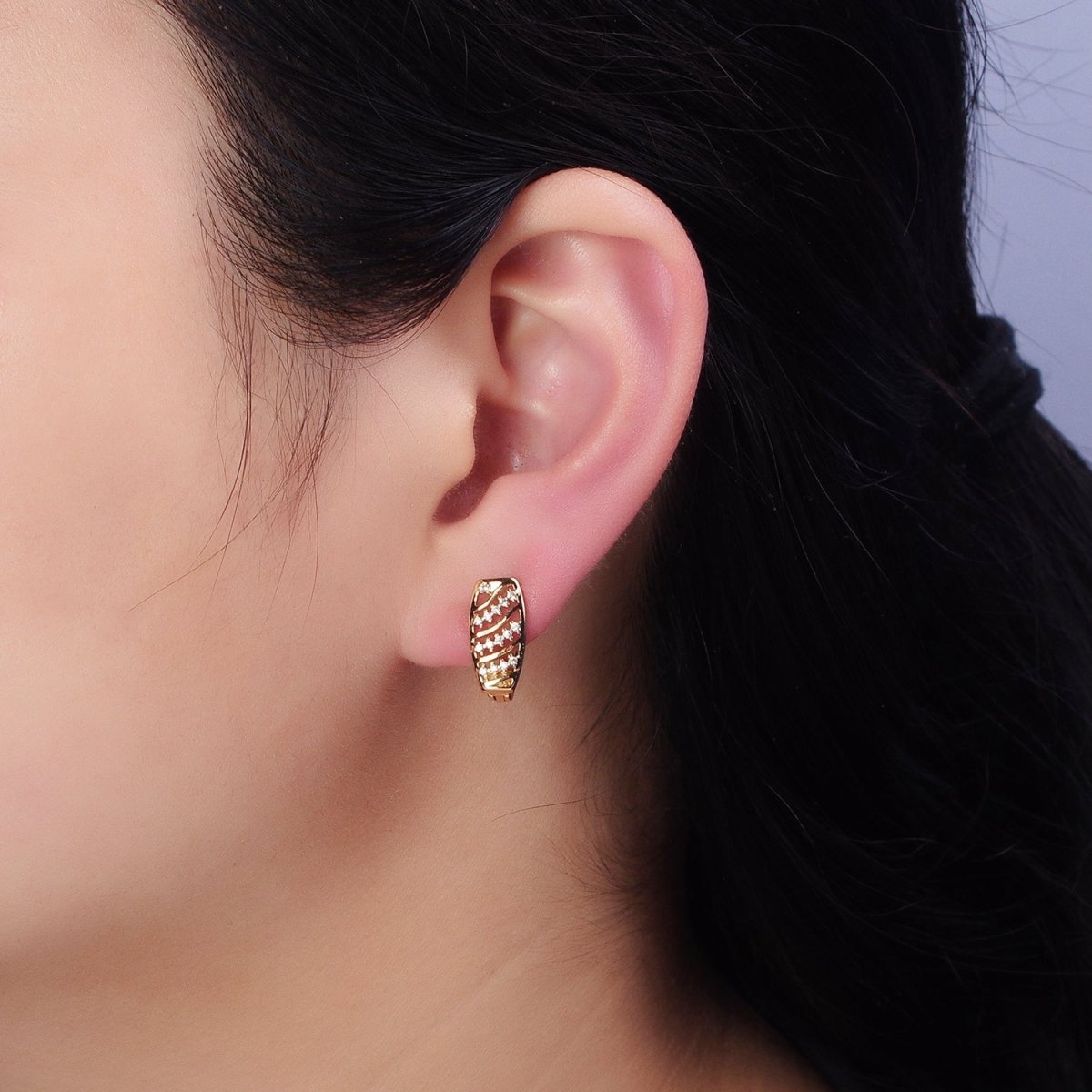 16K Gold Filled Clear CZ Multiple Band Open English Lock Earrings in Gold & Silver | AD837 AD838