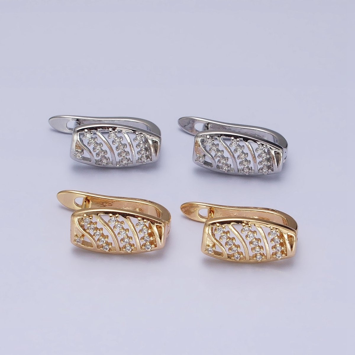 16K Gold Filled Clear CZ Multiple Band Open English Lock Earrings in Gold & Silver | AD837 AD838